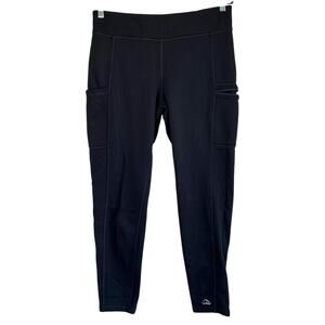LL Bean Womens PrimaLoft ThermaStretch Fleece Pocket Tights Black Size Large